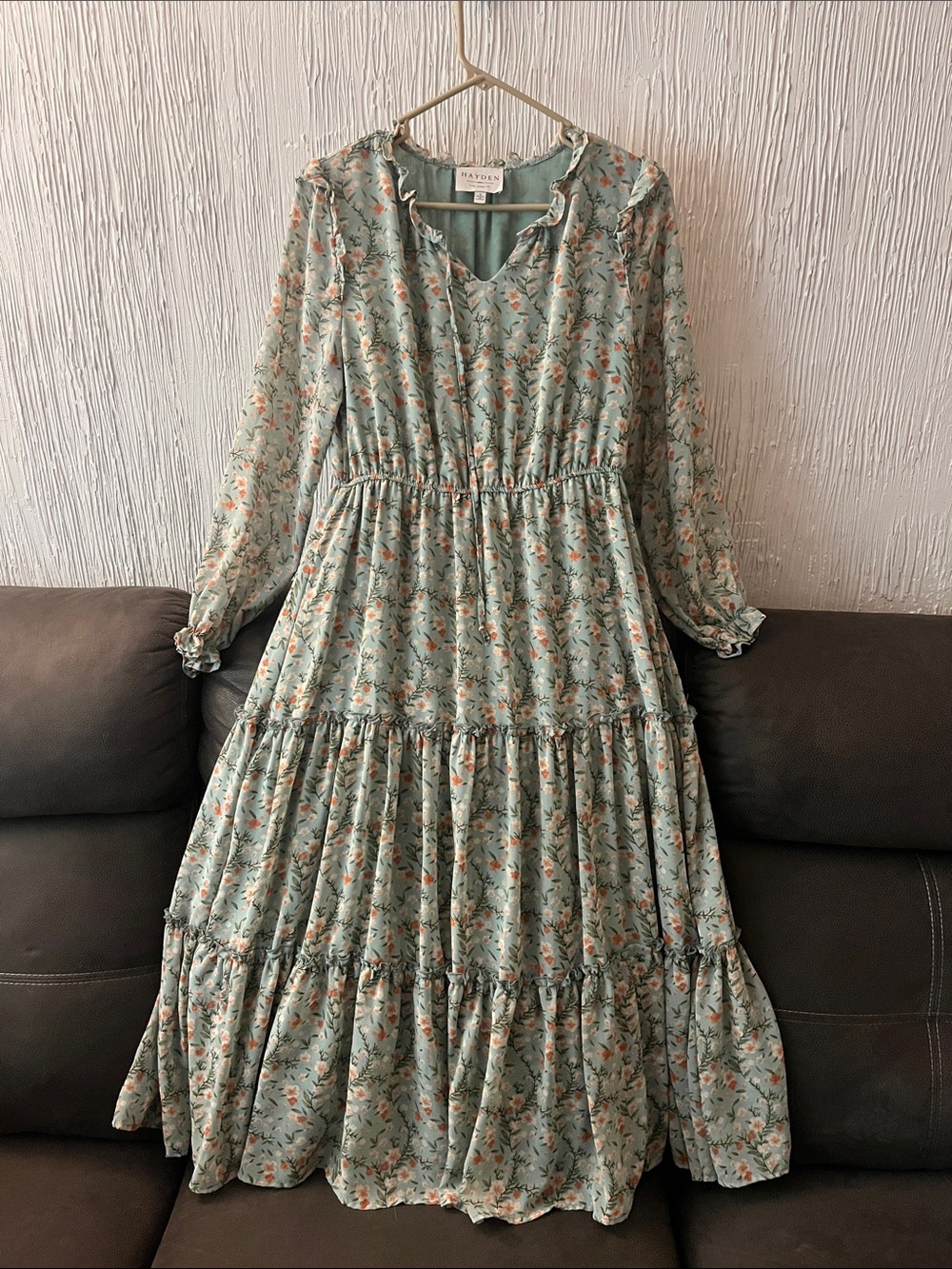 Madewell Sage Green Floral Tiered Maxi Dress
